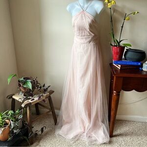 Monique Lhuillier bridesmaid blush pink tulle gown size 6